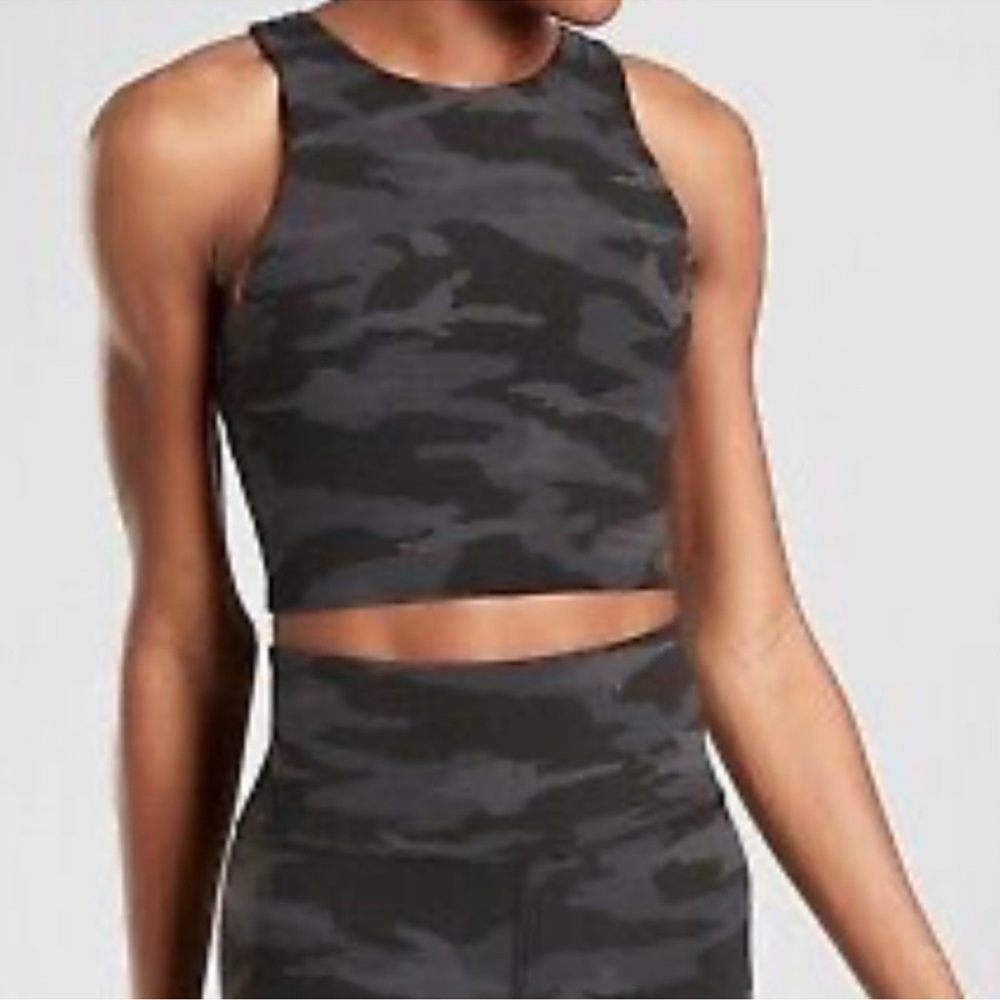 Athleta Conscious Crop Tank Bra A-C Camo Black Gray - Picture 3 of 9
